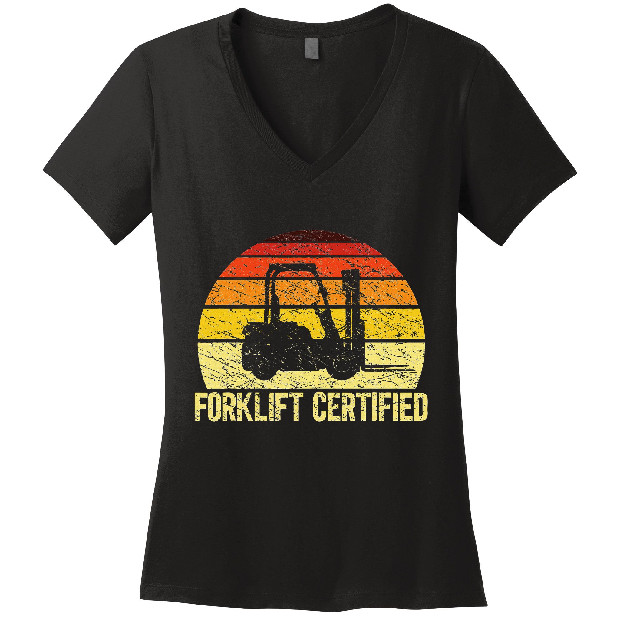 Retro Forklift Certified Forklift Operator Lift Truck Driver Women's V-Neck T-Shirt