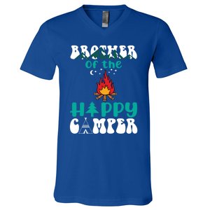 Retro Family Camping Trip Brother Of Happy Camper Birthday Great Gift V-Neck T-Shirt