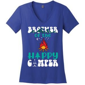 Retro Family Camping Trip Brother Of Happy Camper Birthday Great Gift Women's V-Neck T-Shirt