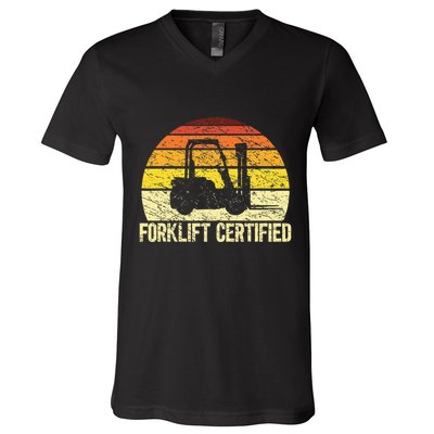 Retro Forklift Certified Forklift Operator Lift Truck Driver V-Neck T-Shirt