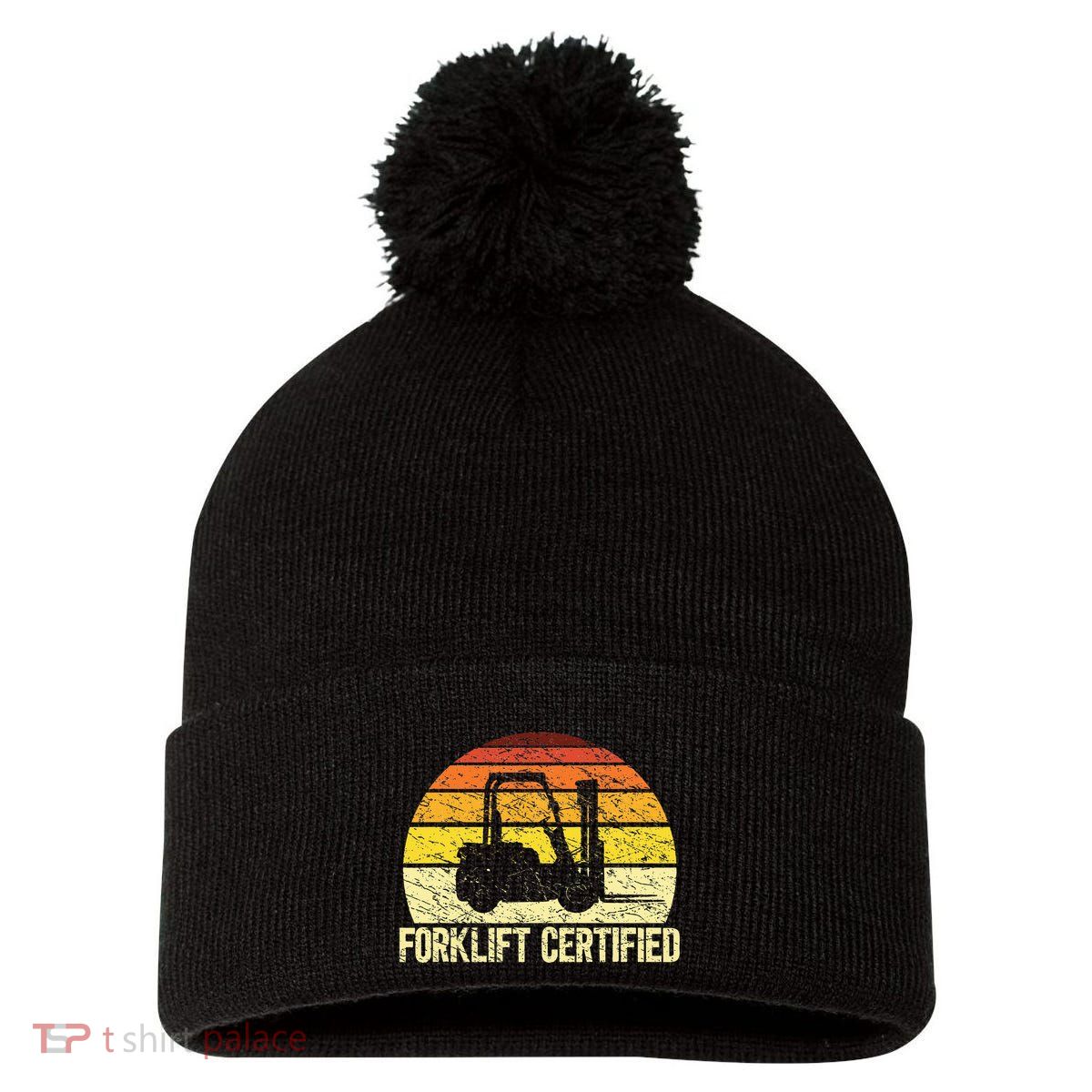 Retro Forklift Certified Forklift Operator Lift Truck Driver Pom Pom 12in Knit Beanie