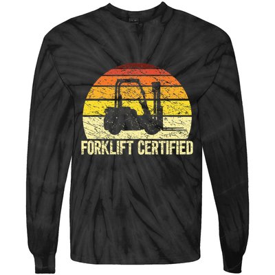 Retro Forklift Certified Forklift Operator Lift Truck Driver Tie-Dye Long Sleeve Shirt