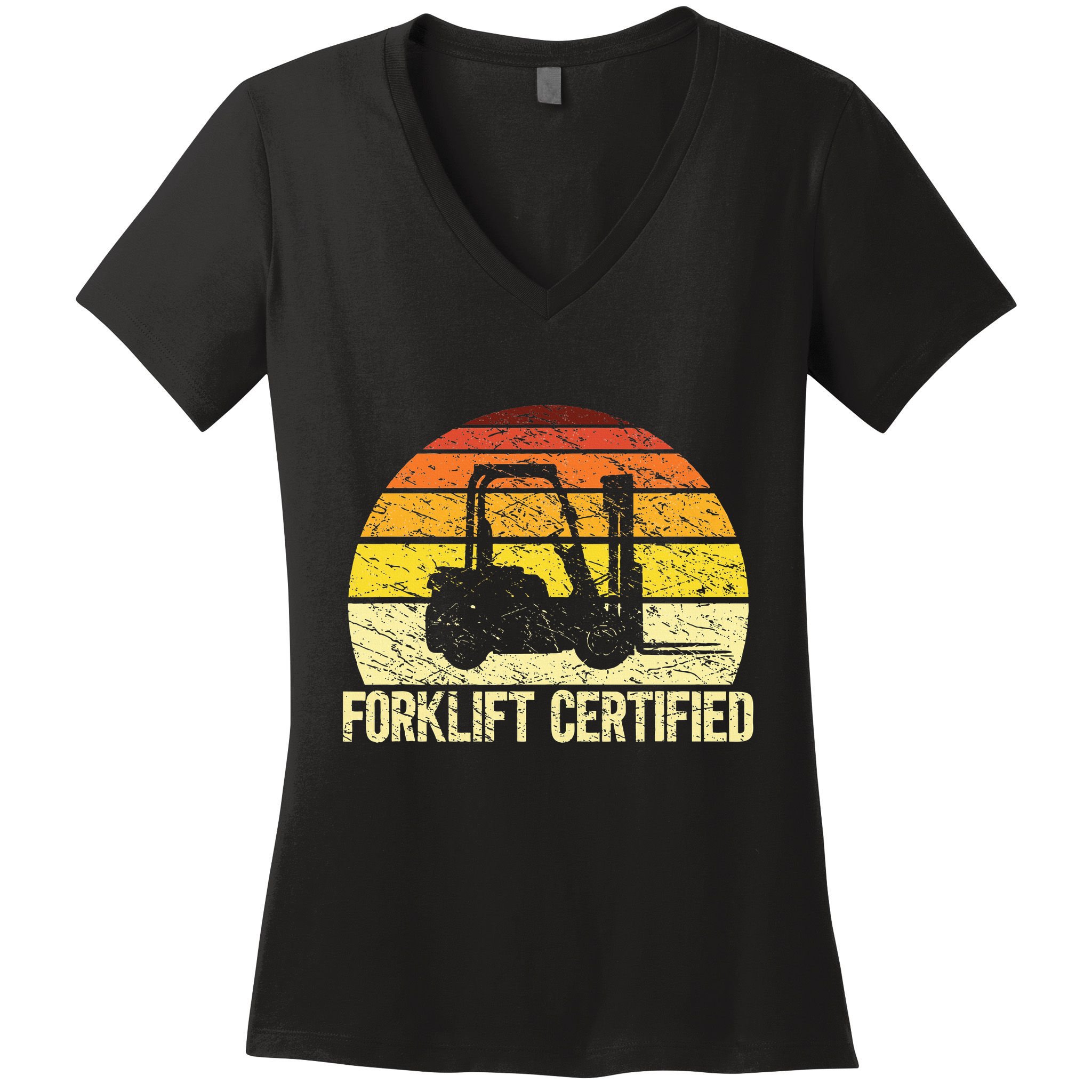 Retro Forklift Certified Forklift Operator Lift Truck Driver Women's V-Neck T-Shirt