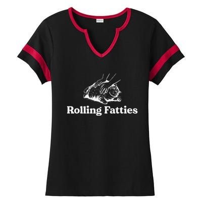 Rolling Fatties Cat Lover Funny Cat Kitten Gift Ladies Halftime Notch Neck Tee