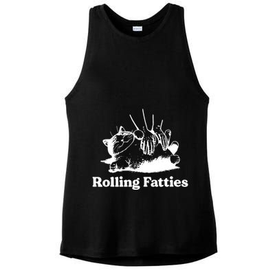 Rolling Fatties Cat Funny Cat Lovers Ladies PosiCharge Tri-Blend Wicking Tank