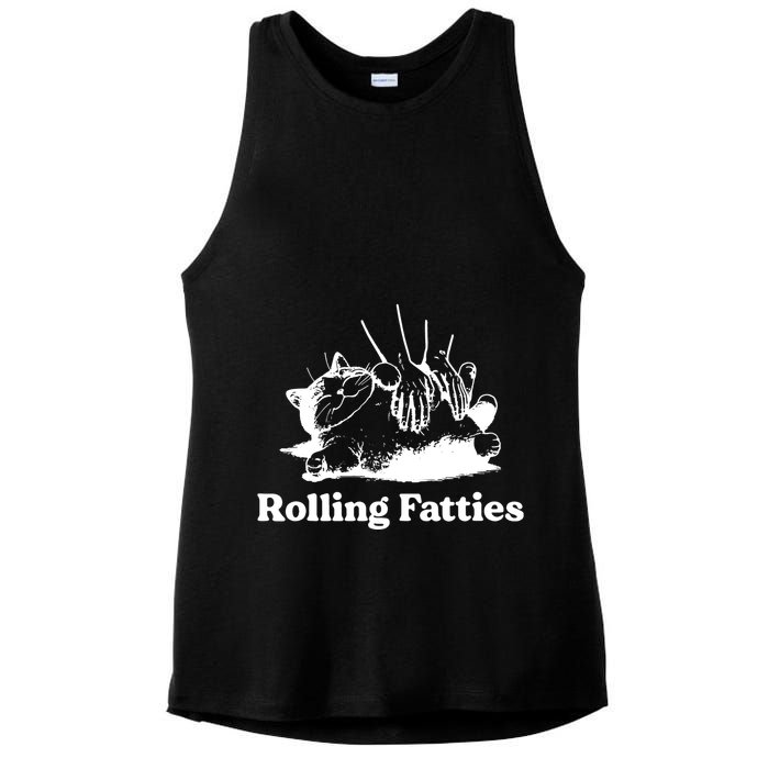 Rolling Fatties Cat Funny Cat Lovers Ladies PosiCharge Tri-Blend Wicking Tank