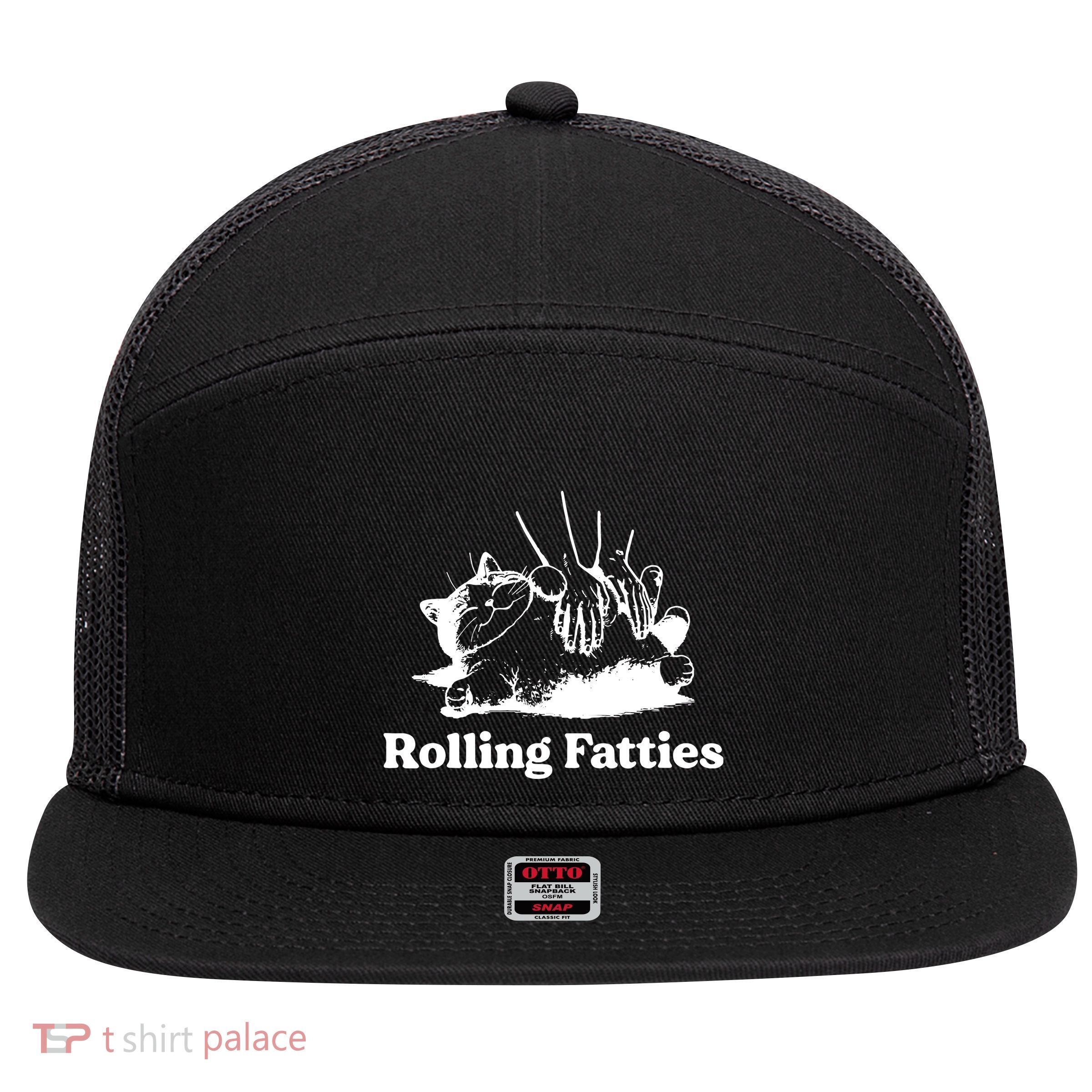 Rolling Fatties Cat Funny Cat Lovers 7 Panel Mesh Trucker Snapback Hat