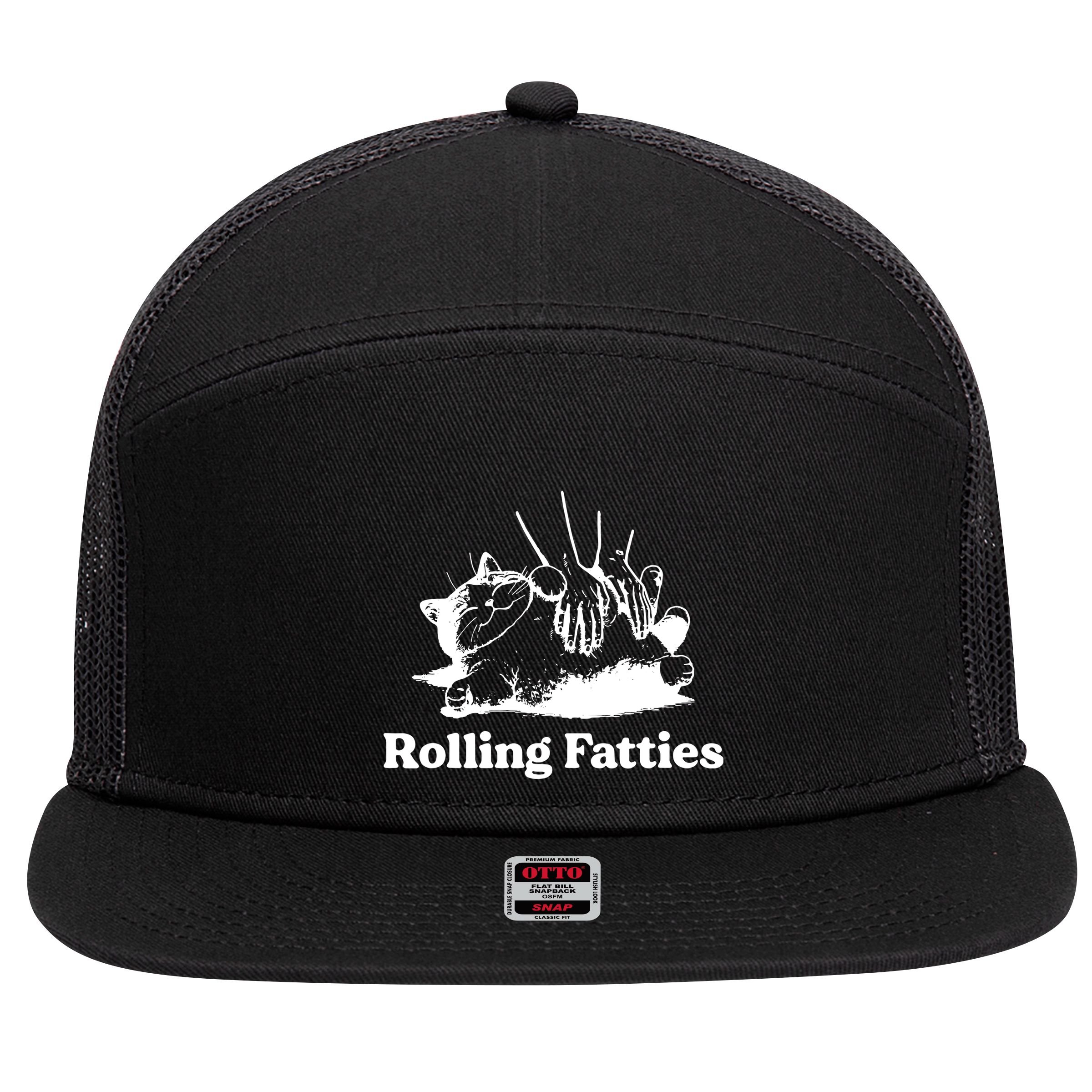 Rolling Fatties Cat Funny Cat Lovers 7 Panel Mesh Trucker Snapback Hat