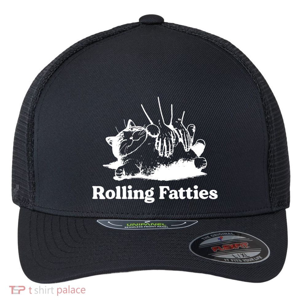 Rolling Fatties Cat Funny Cat Lovers Flexfit Unipanel Trucker Cap