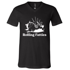 Rolling Fatties Cat Funny Cat Lovers V-Neck T-Shirt