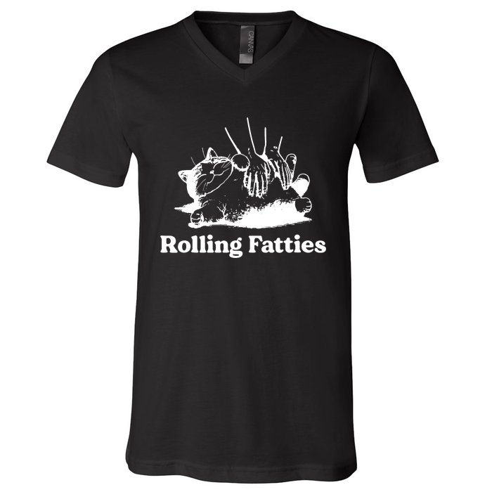 Rolling Fatties Cat Funny Cat Lovers V-Neck T-Shirt