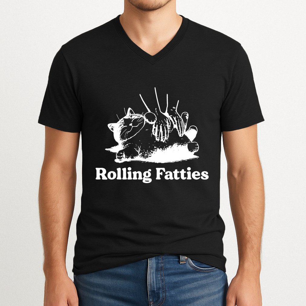Rolling Fatties Cat Funny Cat Lovers V-Neck T-Shirt