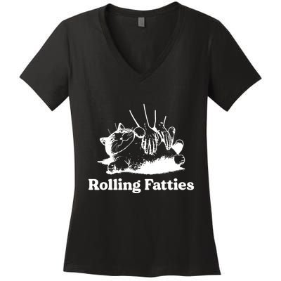 Rolling Fatties Cat Funny Cat Lovers Women's V-Neck T-Shirt