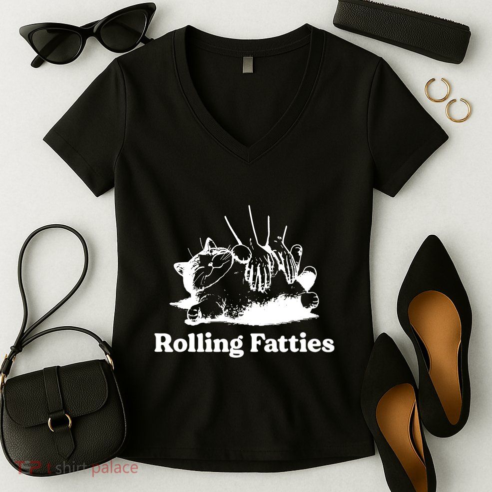 Rolling Fatties Cat Funny Cat Lovers Women's V-Neck T-Shirt
