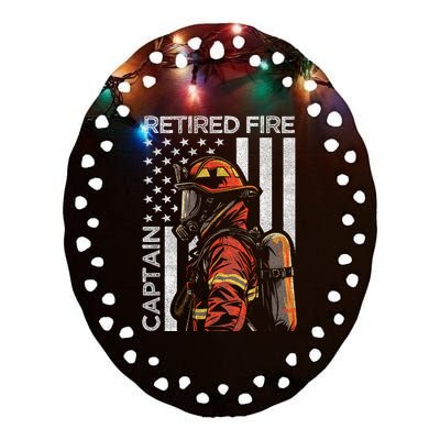 Retired Fire Captain Firefighter Retirement American Flag Ceramic Oval Ornament