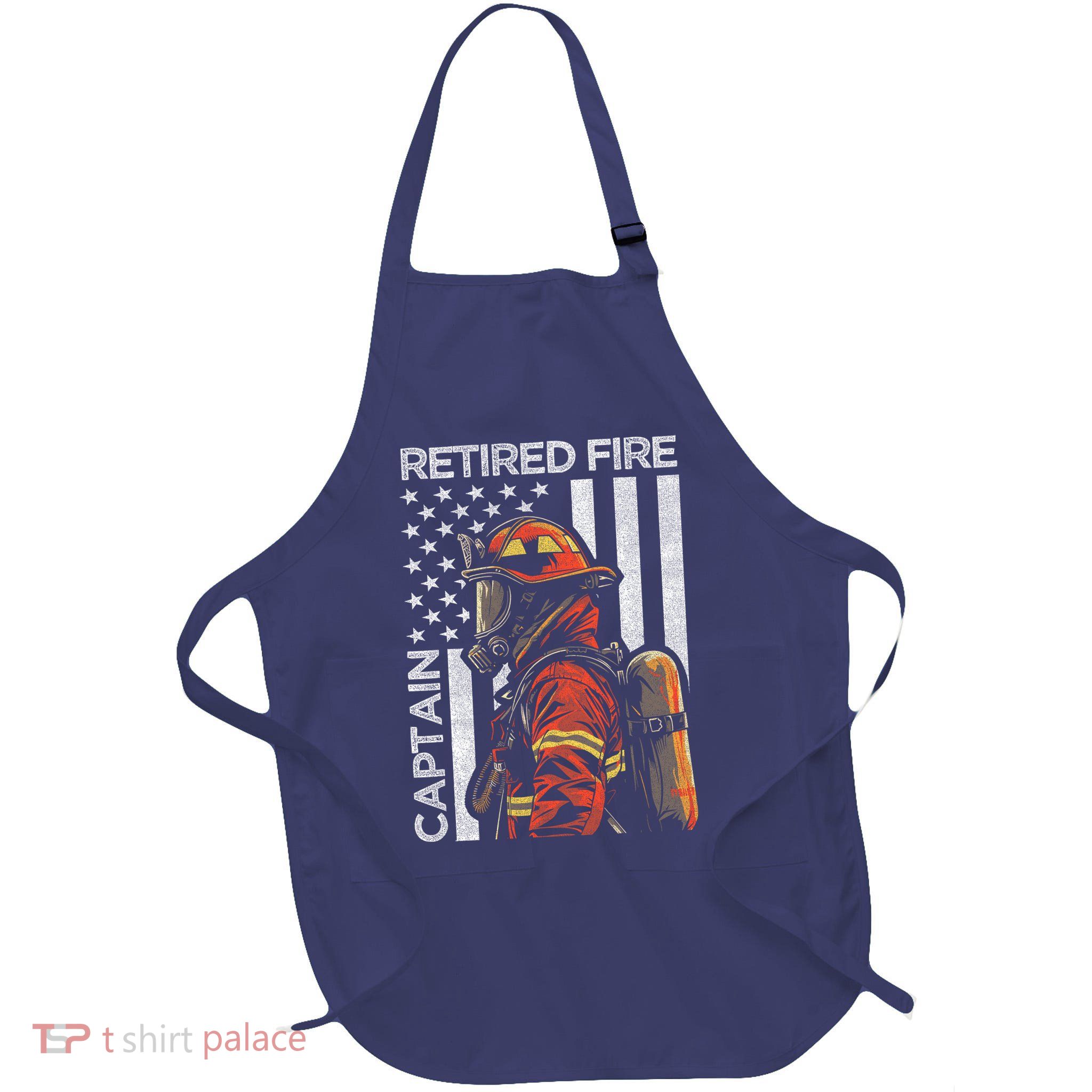 Retired Fire Captain Firefighter Retirement American Flag Full-Length Apron With Pockets