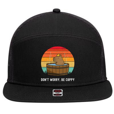 Retro Funny Capybara DonT Worry Be Capy 7 Panel Mesh Trucker Snapback Hat