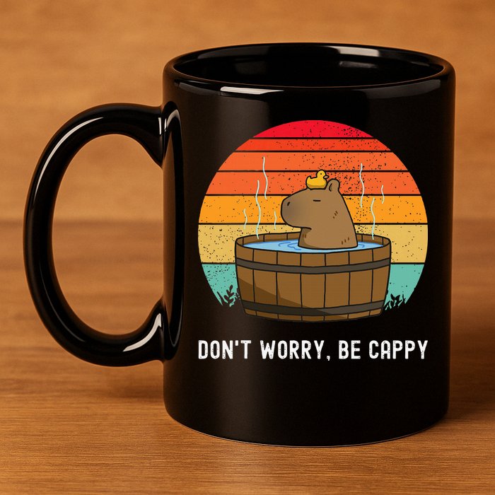 Retro Funny Capybara DonT Worry Be Capy 11oz C Handle Ceramic Mug