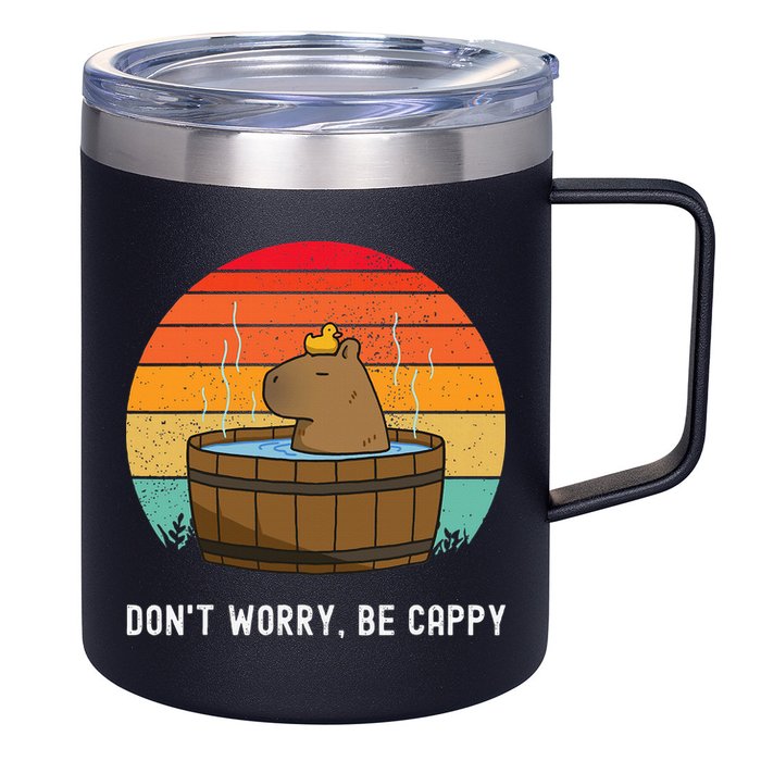 Retro Funny Capybara DonT Worry Be Capy 12oz Stainless Steel Coffee Mug
