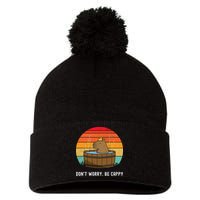 Retro Funny Capybara DonT Worry Be Capy Pom Pom 12in Knit Beanie