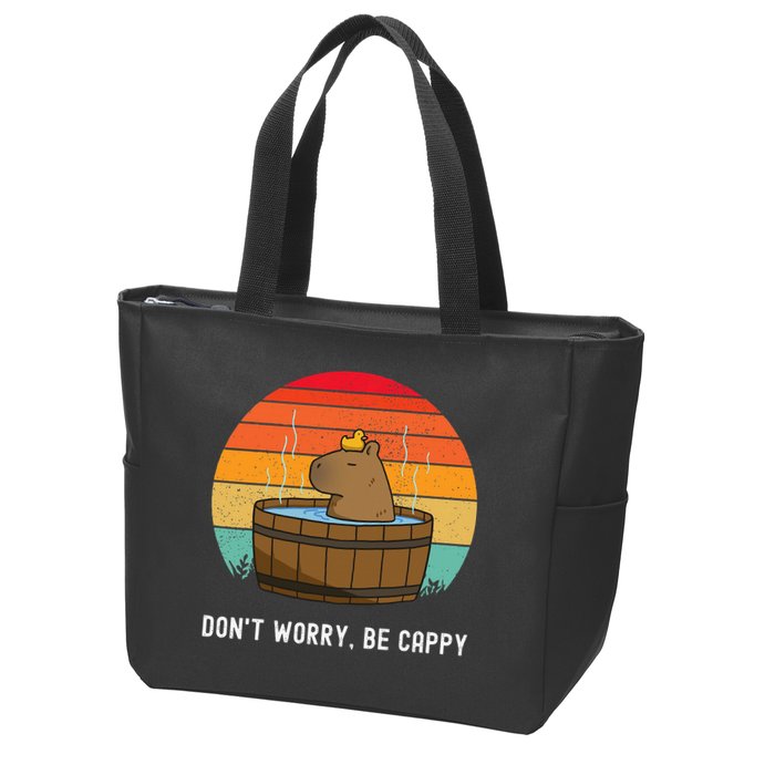 Retro Funny Capybara DonT Worry Be Capy Zip Tote Bag
