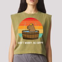 Retro Funny Capybara DonT Worry Be Capy Garment-Dyed Women's Muscle Tee