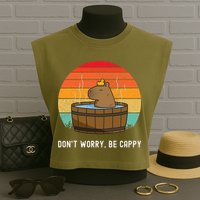 Retro Funny Capybara DonT Worry Be Capy Garment-Dyed Women's Muscle Tee