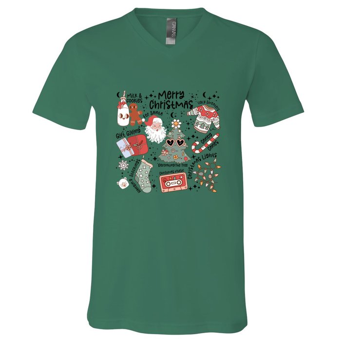 Retro Funny Christmas Santa Claus Cookie Ugly Christmas Sweaters Gift V-Neck T-Shirt