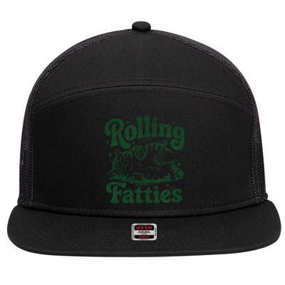 Rolling Fatties Cat Funny Cute Cat Lover Kitten Owner Kitty 7 Panel Mesh Trucker Snapback Hat