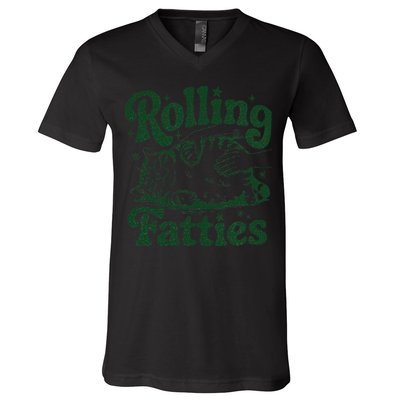 Rolling Fatties Cat Funny Cute Cat Lover Kitten Owner Kitty V-Neck T-Shirt