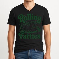 Rolling Fatties Cat Funny Cute Cat Lover Kitten Owner Kitty V-Neck T-Shirt