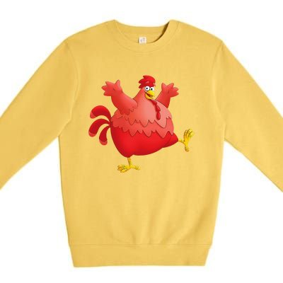 Red Fat Chubby Chicken Bird Cock Cartoon Art Premium Crewneck Sweatshirt