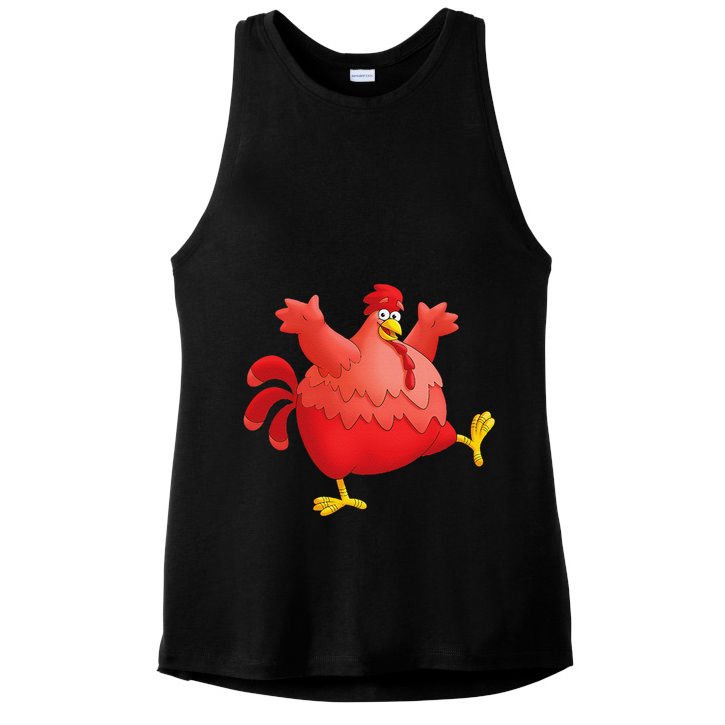 Red Fat Chubby Chicken Bird Cock Cartoon Art Ladies PosiCharge Tri-Blend Wicking Tank