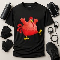 Red Fat Chubby Chicken Bird Cock Cartoon Art Cooling Performance Crew T-Shirt