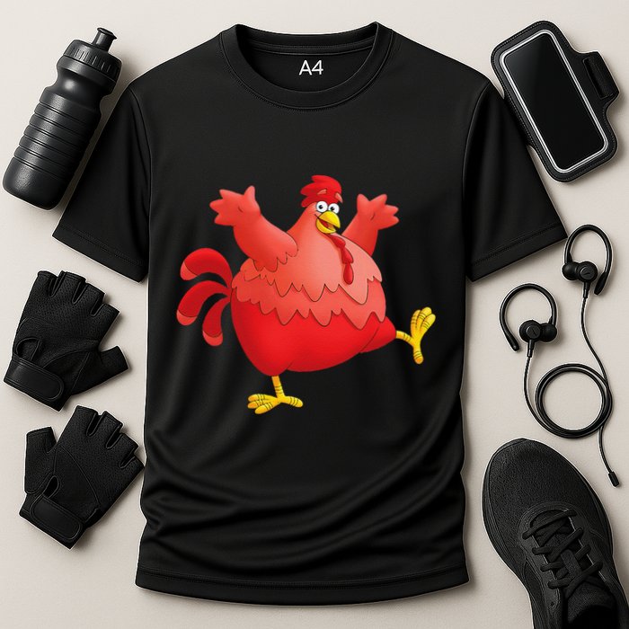 Red Fat Chubby Chicken Bird Cock Cartoon Art Cooling Performance Crew T-Shirt