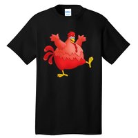 Red Fat Chubby Chicken Bird Cock Cartoon Art Tall T-Shirt