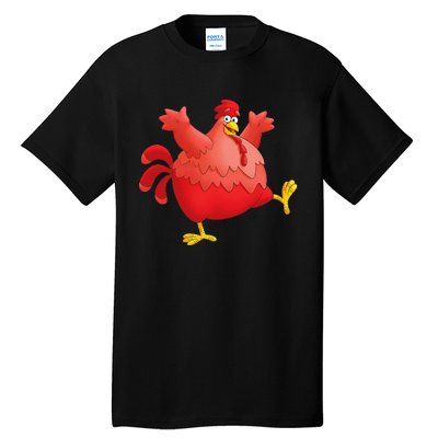 Red Fat Chubby Chicken Bird Cock Cartoon Art Tall T-Shirt