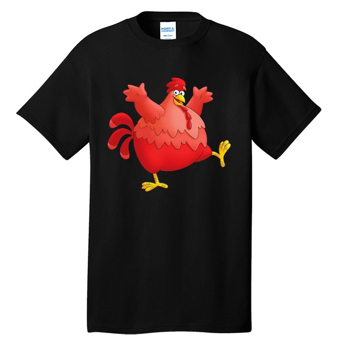 Red Fat Chubby Chicken Bird Cock Cartoon Art Tall T-Shirt