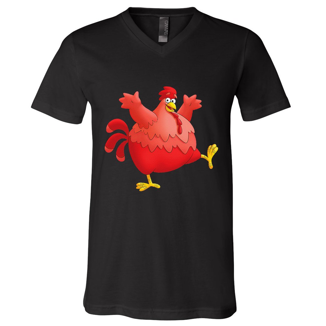 Red Fat Chubby Chicken Bird Cock Cartoon Art V-Neck T-Shirt