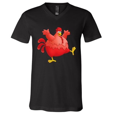 Red Fat Chubby Chicken Bird Cock Cartoon Art V-Neck T-Shirt