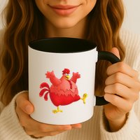 Red Fat Chubby Chicken Bird Cock Cartoon Art Mug