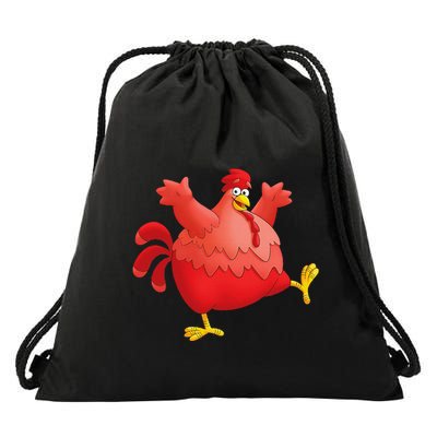 Red Fat Chubby Chicken Bird Cock Cartoon Art Drawstring Bag