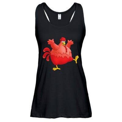 Red Fat Chubby Chicken Bird Cock Cartoon Art Ladies Essential Flowy Tank