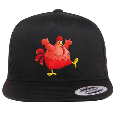 Red Fat Chubby Chicken Bird Cock Cartoon Art Flatbill Hat