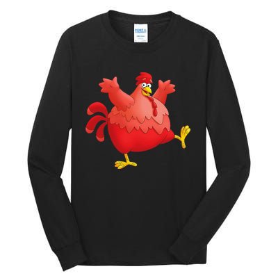 Red Fat Chubby Chicken Bird Cock Cartoon Art Tall Long Sleeve T-Shirt