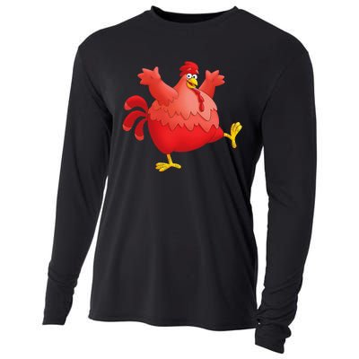 Red Fat Chubby Chicken Bird Cock Cartoon Art Cooling Performance Long Sleeve Crew