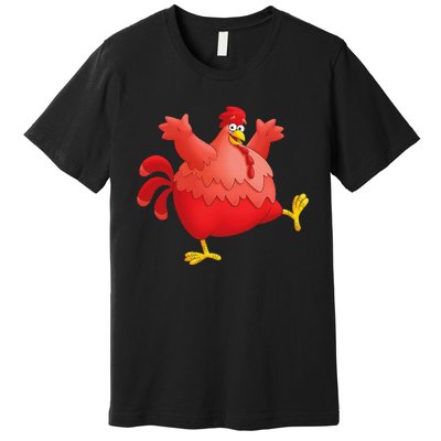 Red Fat Chubby Chicken Bird Cock Cartoon Art Premium T-Shirt