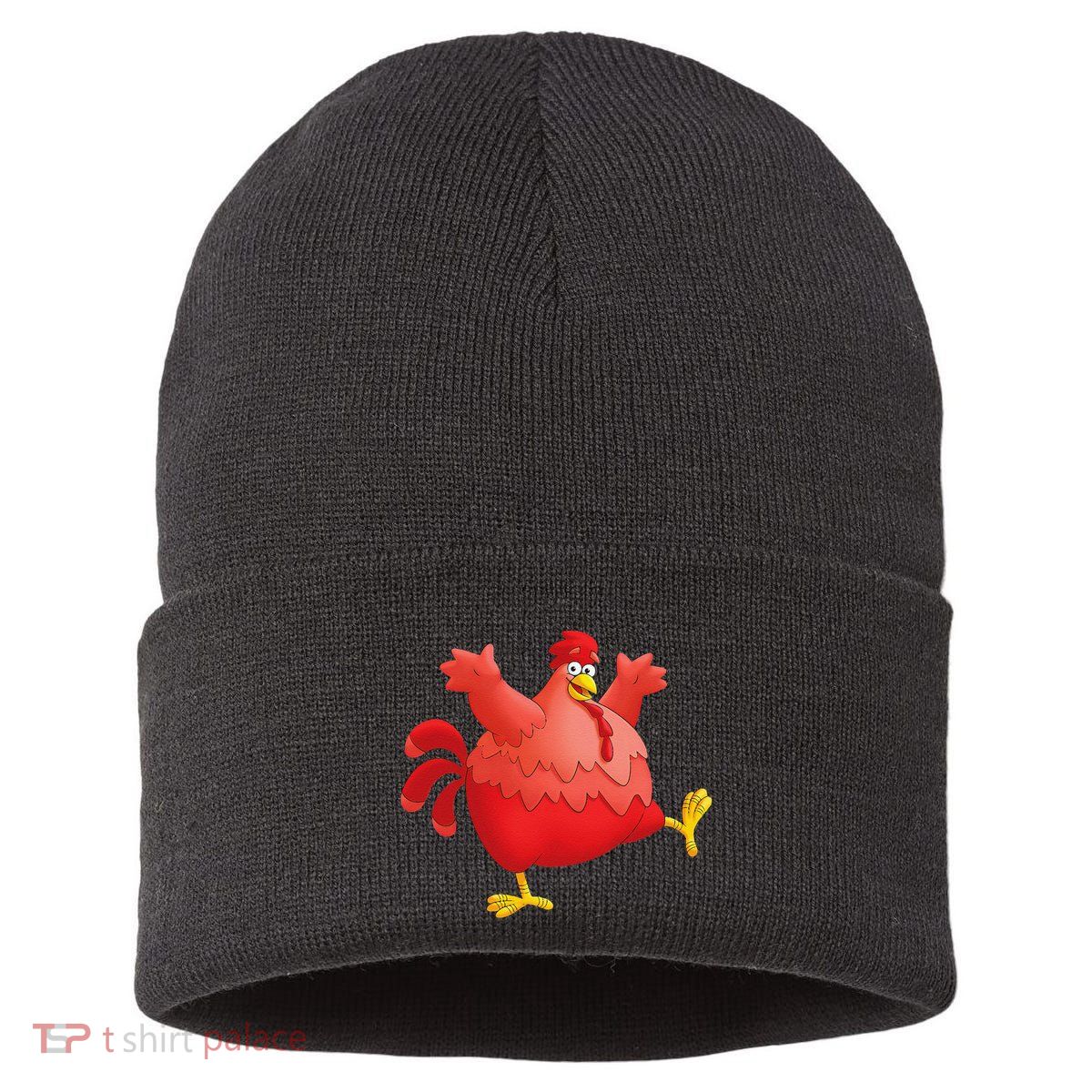 Red Fat Chubby Chicken Bird Cock Cartoon Art Sustainable Knit Beanie