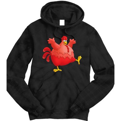 Red Fat Chubby Chicken Bird Cock Cartoon Art Tie Dye Hoodie