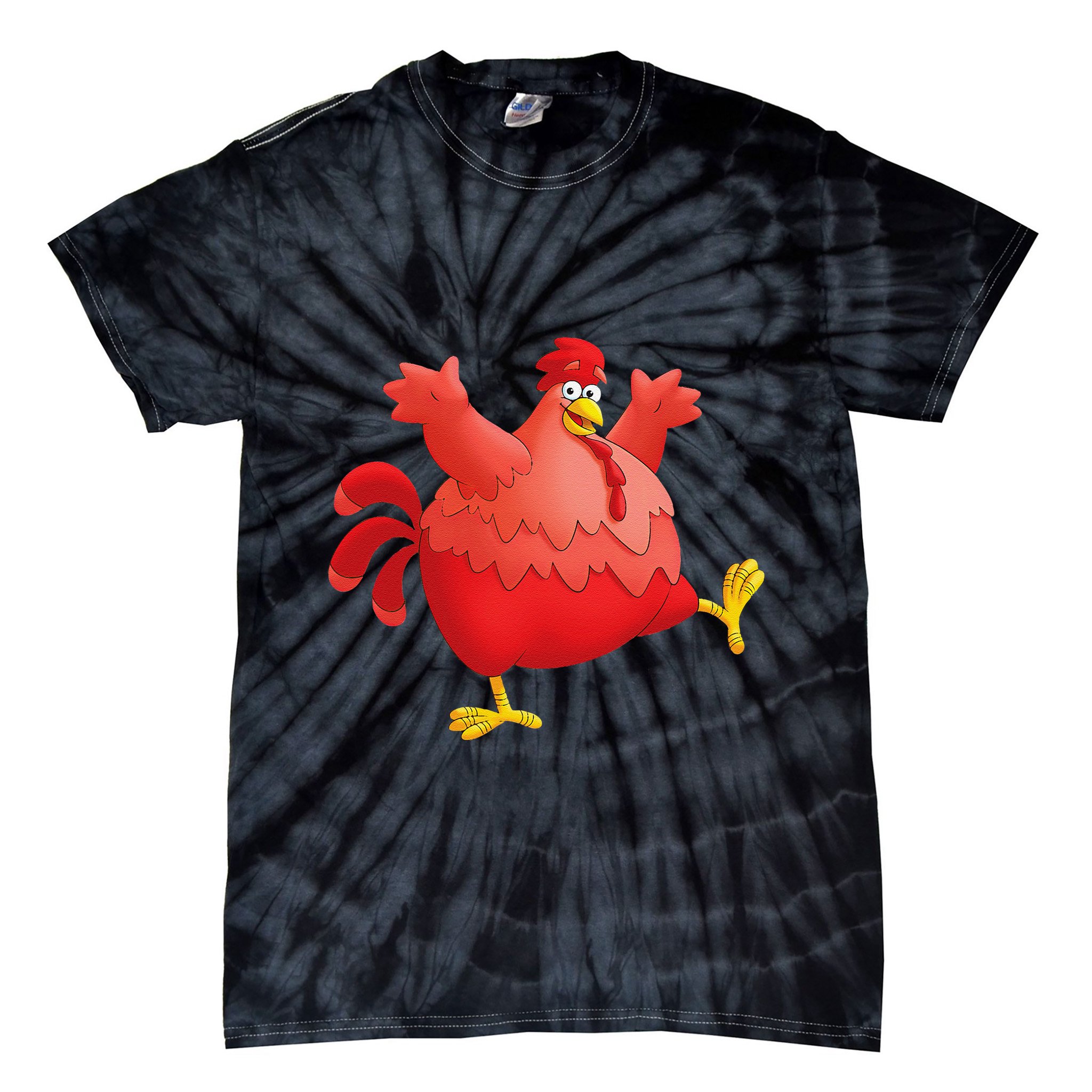 Red Fat Chubby Chicken Bird Cock Cartoon Art Tie-Dye T-Shirt